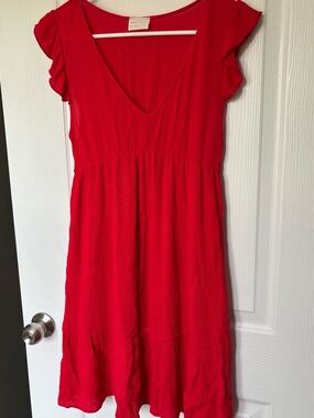 V-Neck Red Mini Dress with Flutter Sleeves